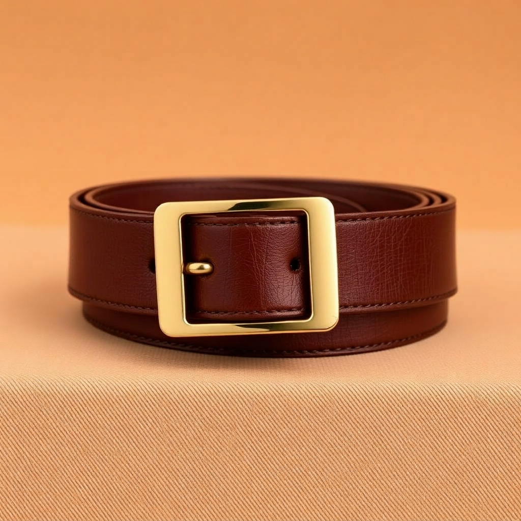 Ceinture Cuir Marron Boucle Dorée